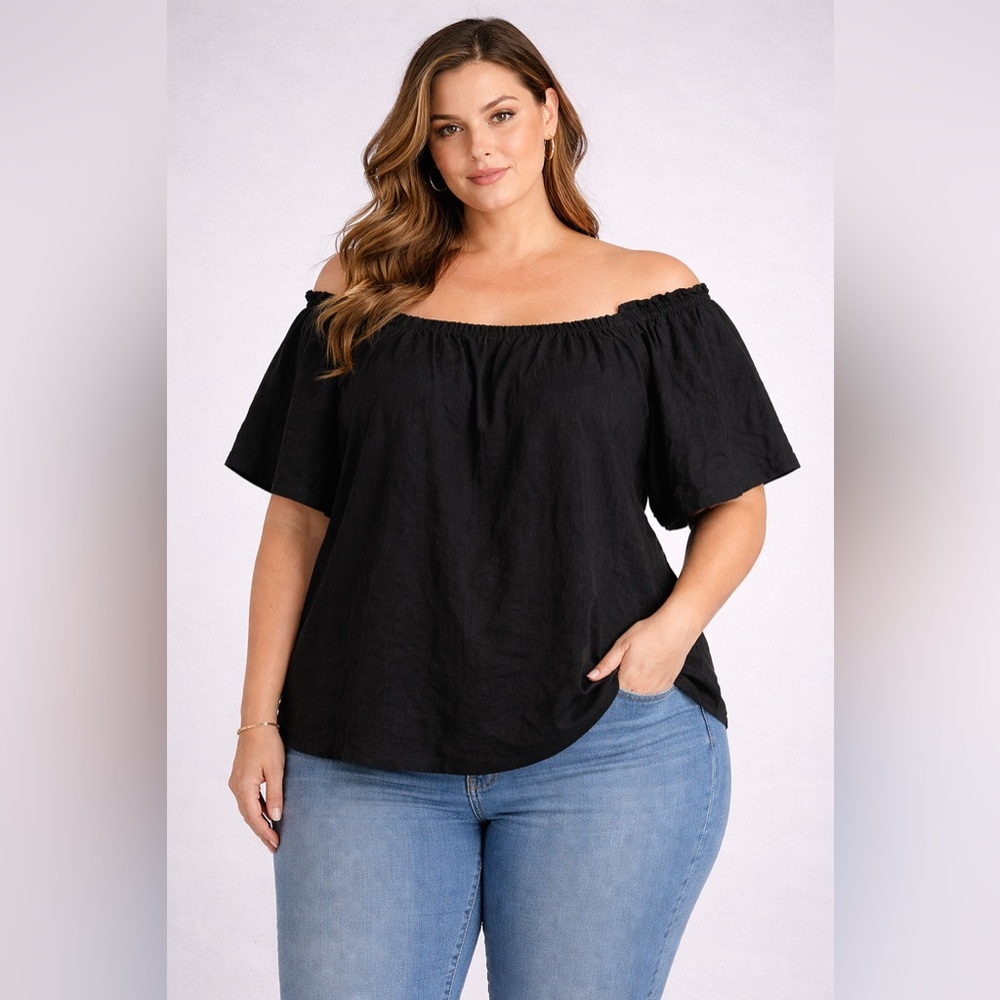 Marine Layer Black Cotton Gauze Peasant Blouse Puff Sleeve Boho Top Size L